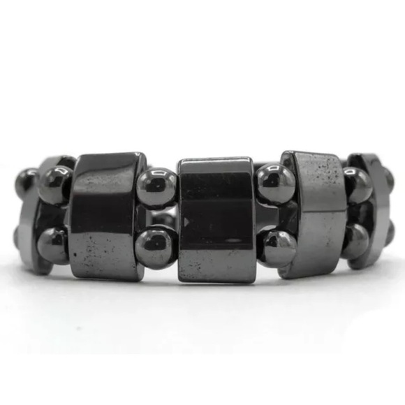 NWOT Genuine Black Hematite Rectangle Gemstone Design Stretchable Bracelet - Picture 3 of 4